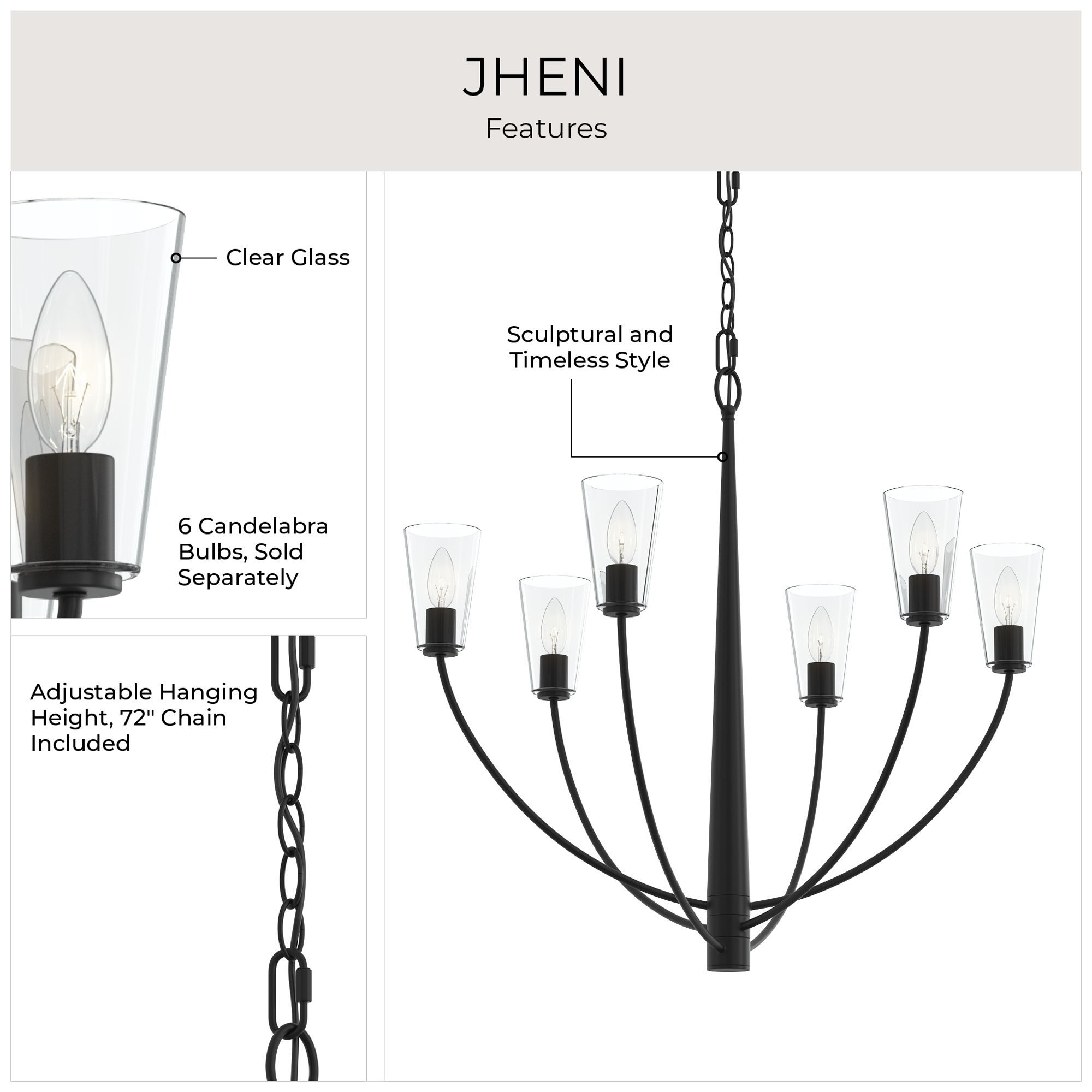 Jheni Six-Light Chandelier with Clear Glass Shades