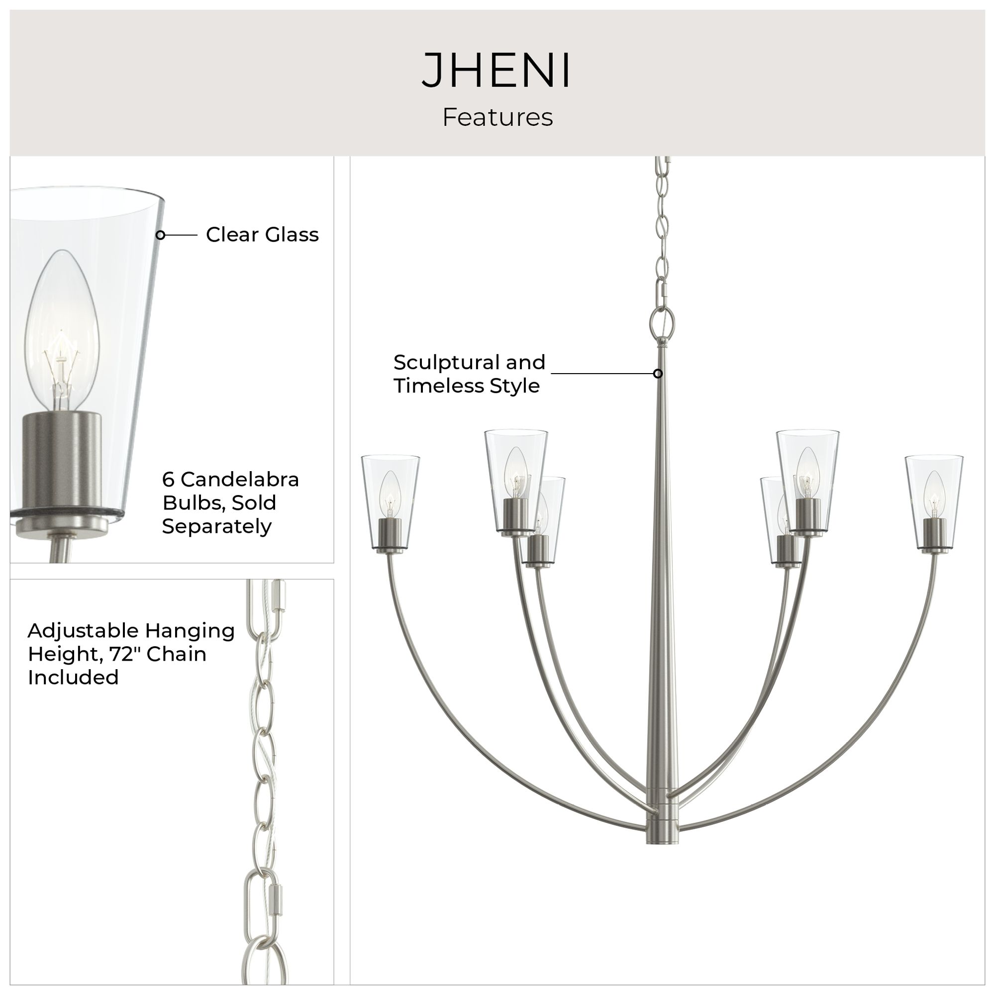 Jheni Six-Light Large Chandelier with Clear Glass Shades