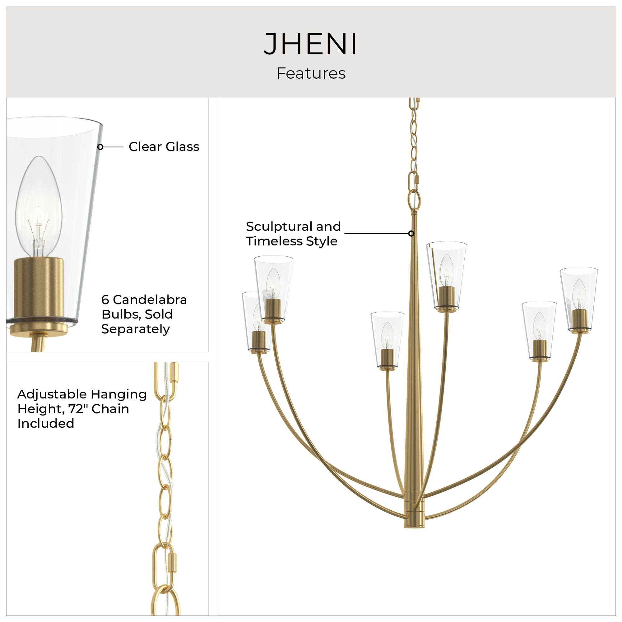 Jheni Six-Light Large Chandelier with Clear Glass Shades