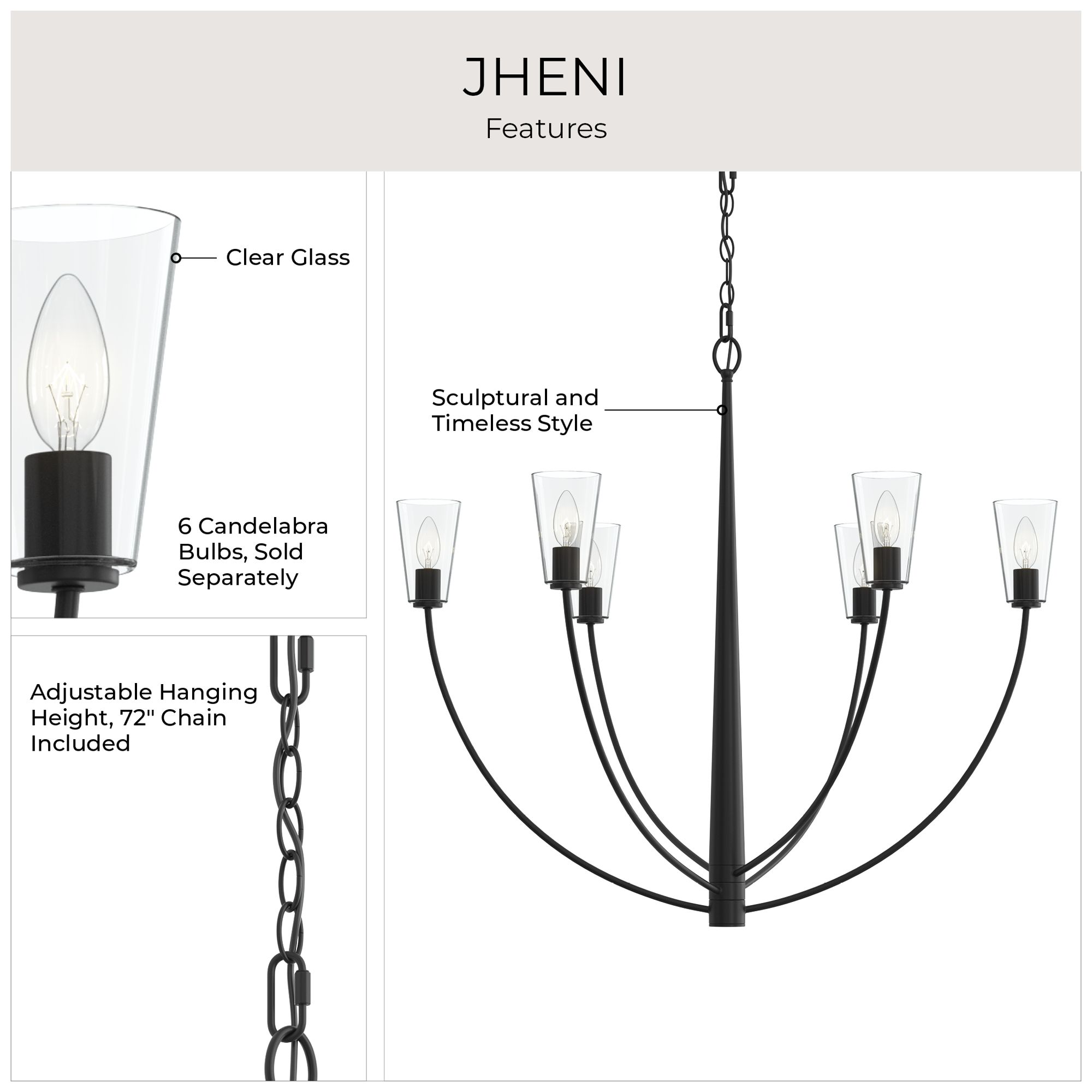Jheni Six-Light Large Chandelier with Clear Glass Shades