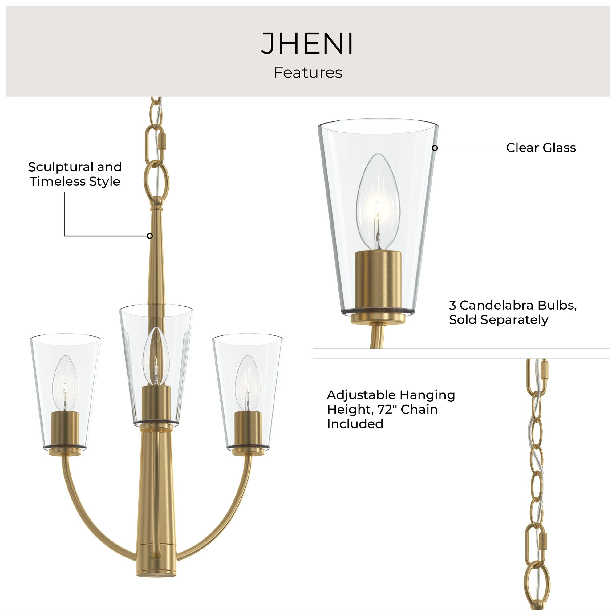 Jheni Three-Light  Chandelier with Clear Glass Shades
