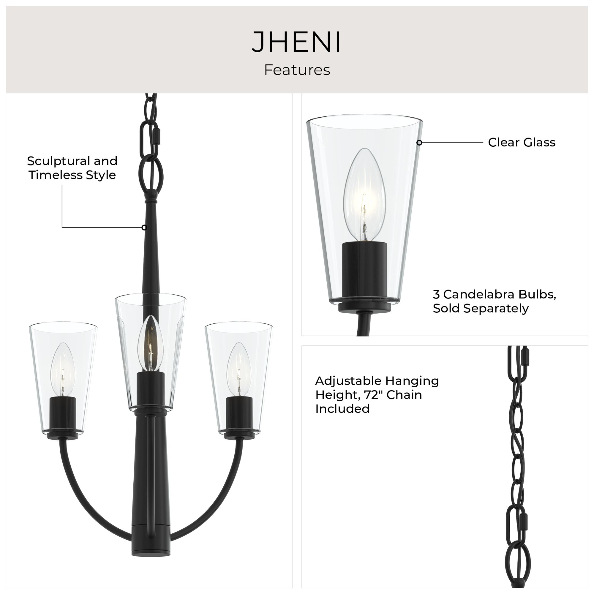 Jheni Three-Light  Chandelier with Clear Glass Shades