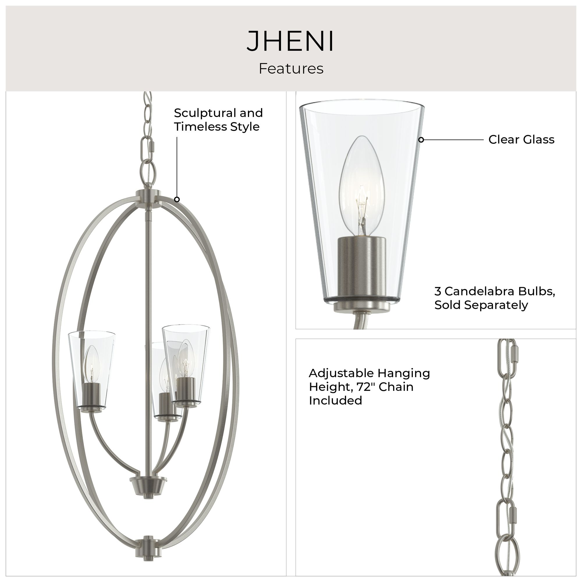 Jheni Three-Light Foyer Pendant with Clear Glass Shades
