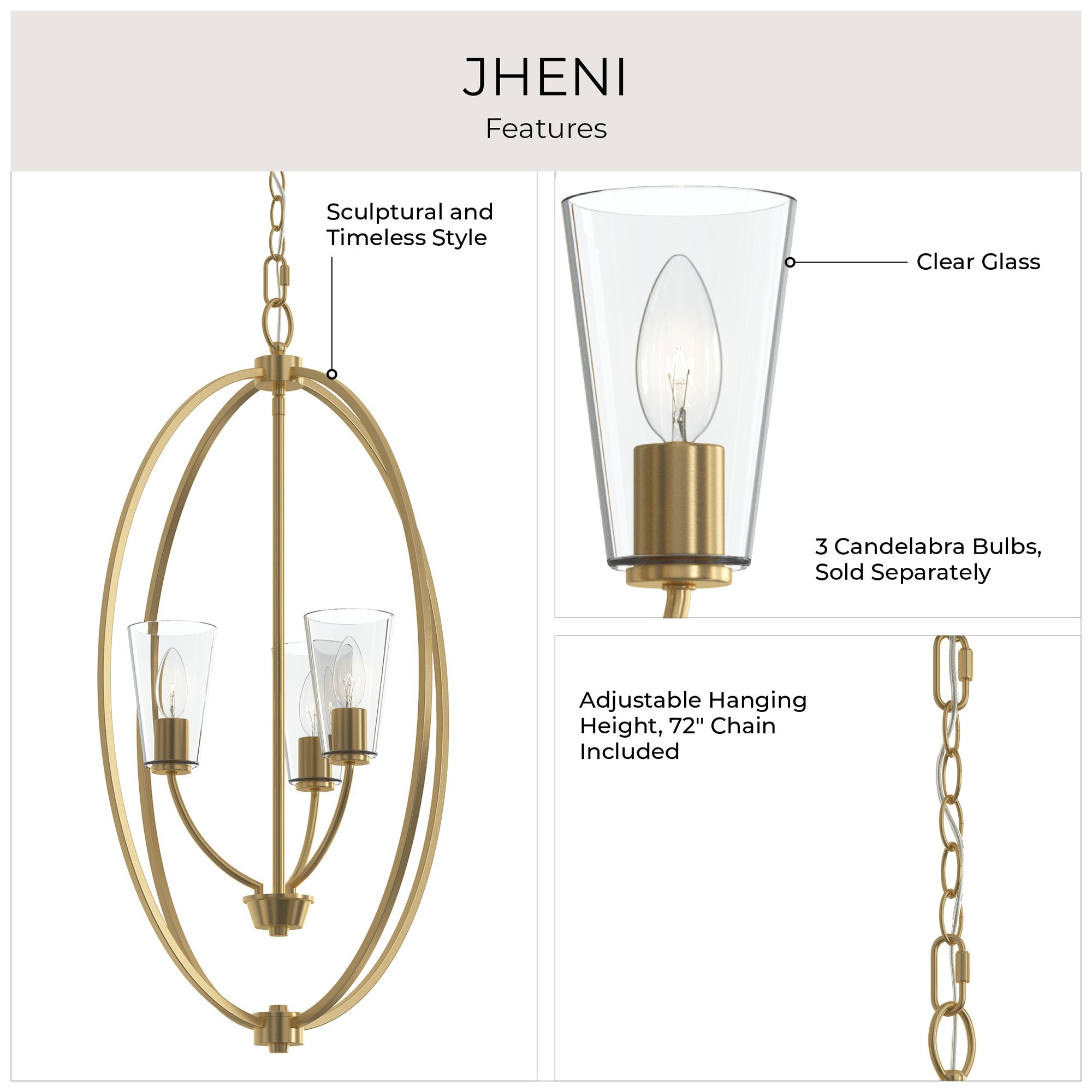 Jheni Three-Light Foyer Pendant with Clear Glass Shades