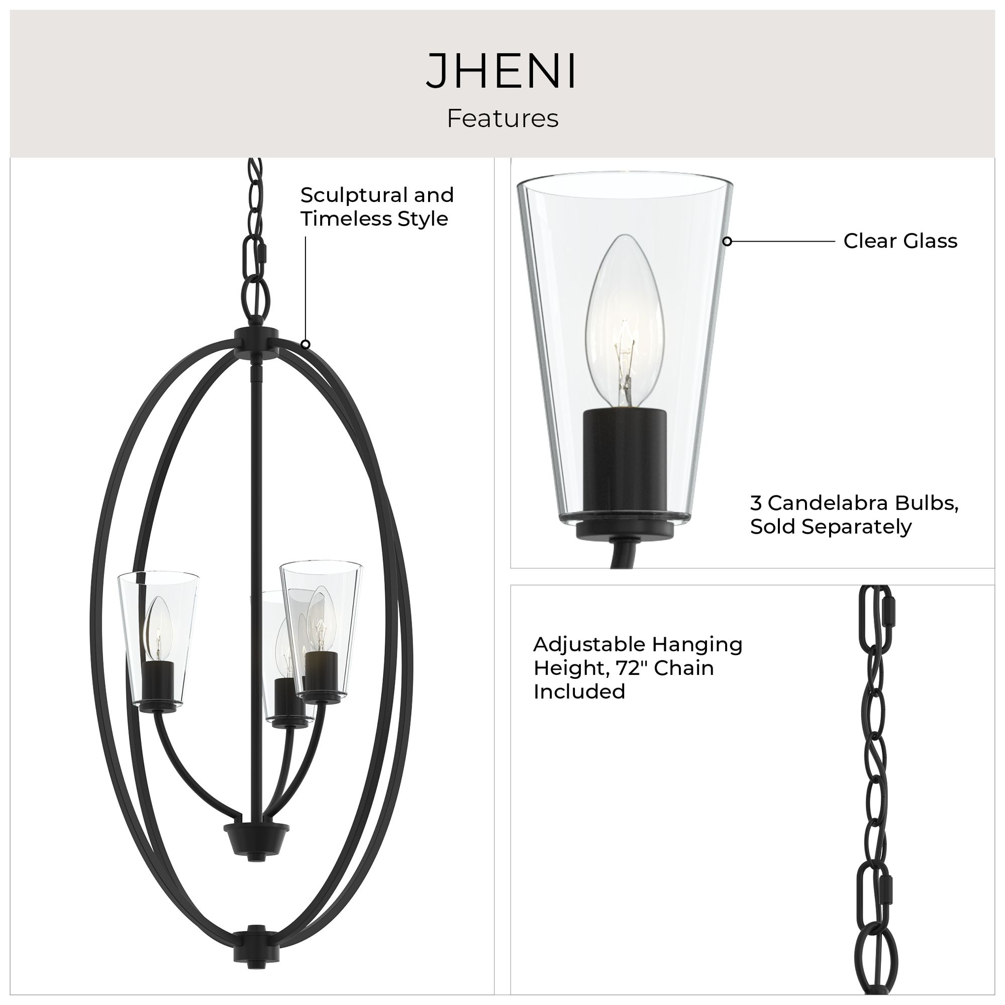 Jheni Three-Light Foyer Pendant with Clear Glass Shades