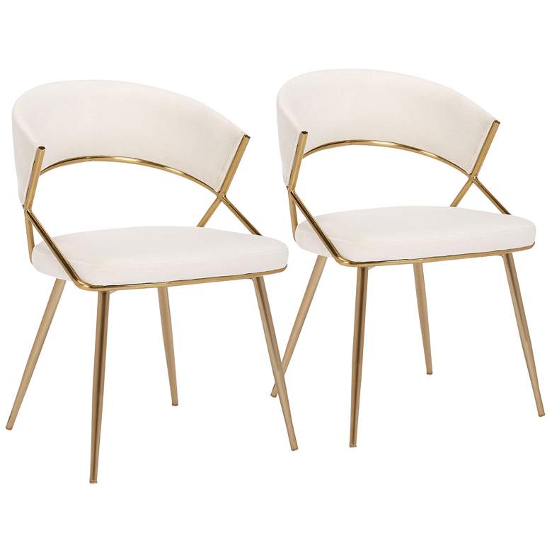 Image 1 Jie Glam Dining Chair in Gold Steel and Cream Velvet by LumiSource Pair