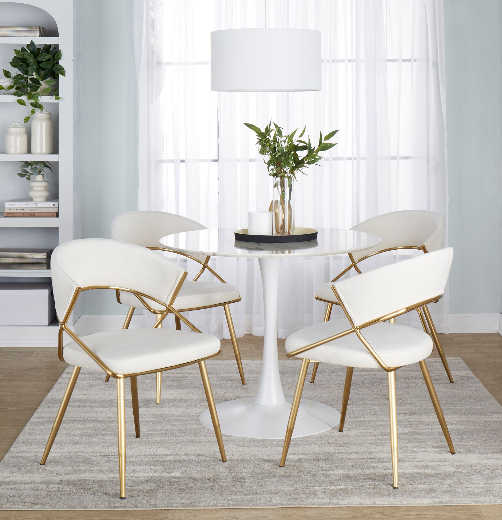 Jie Glam Dining Chair in Gold Steel and Cream Velvet by LumiSource Pair