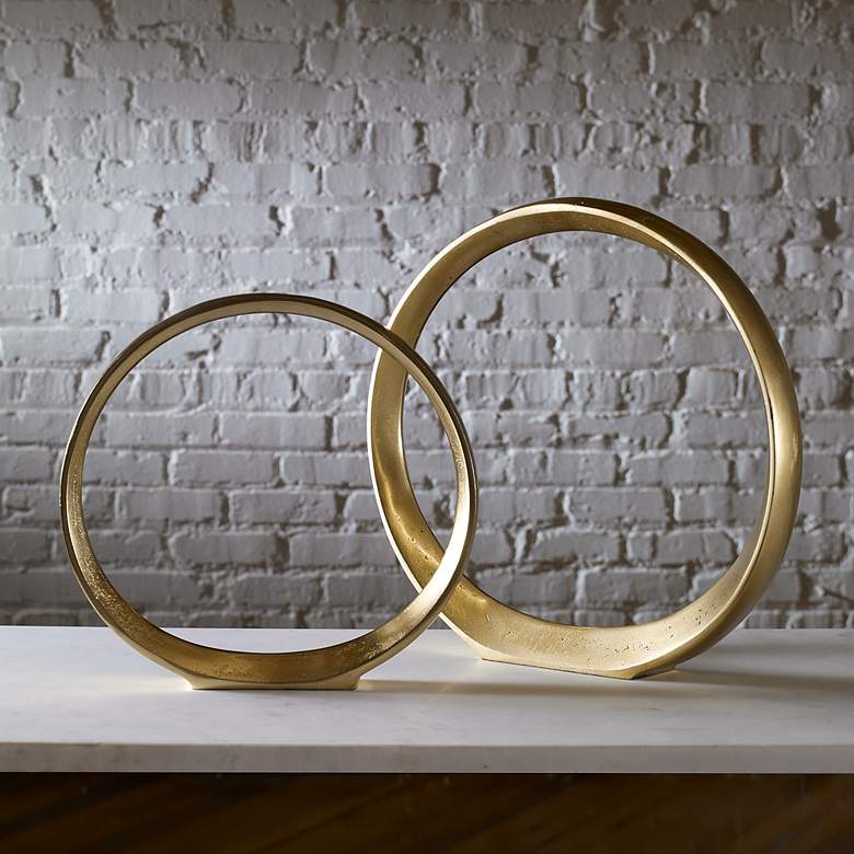 Image 1 Jimena 14" High Gold Ring Metal Sculptures Set of 2