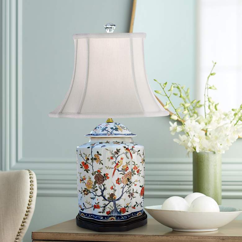 Image 1 Jin 29" Multi-Color Porcelain Scalloped Jar Table Lamp