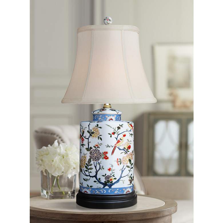 Image 1 Jin Spring Garden 21 inch Multi-Color Oval Jar Porcelain Accent Table Lamp