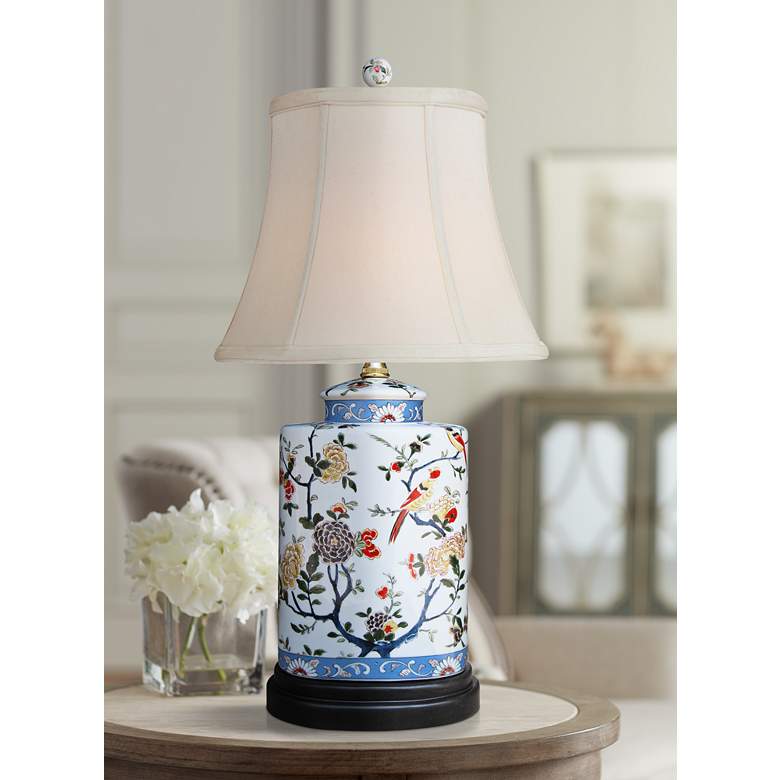 Image 1 Jin Spring Garden 21" Multi-Color Oval Jar Porcelain Accent Table Lamp