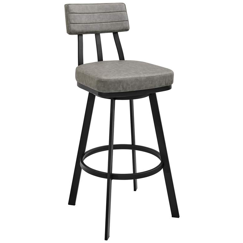 Image 1 Jinab 26 in. Swivel Barstool in Black Finish with Grey Faux Leather