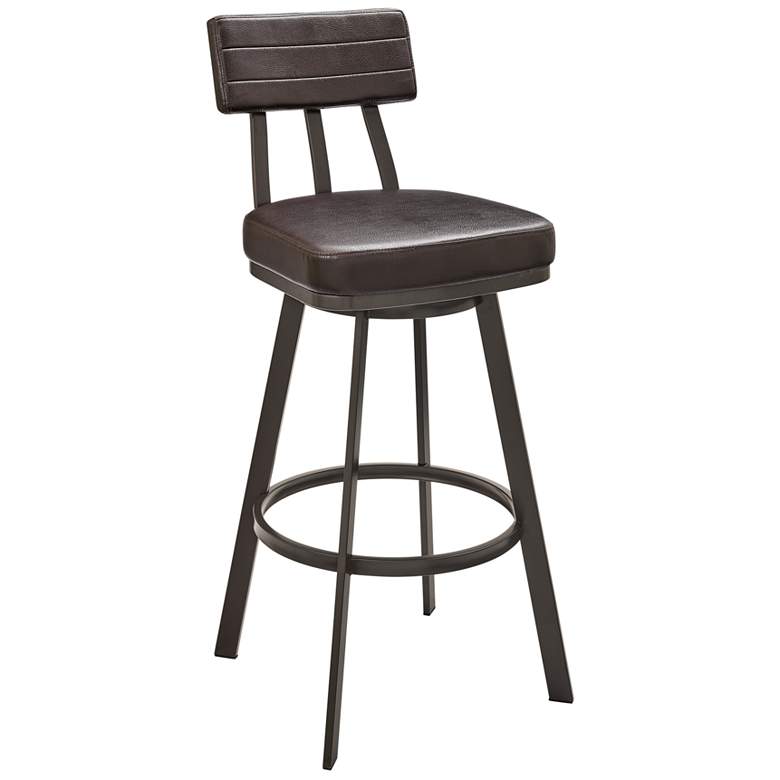 Image 1 Jinab 26 in. Swivel Barstool in Brown Finish with Brown Faux Leather