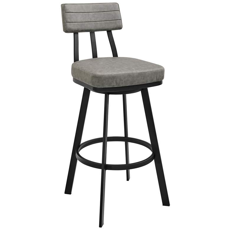 Image 1 Jinab 30 in. Swivel Barstool in Black Finish with Grey Faux Leather