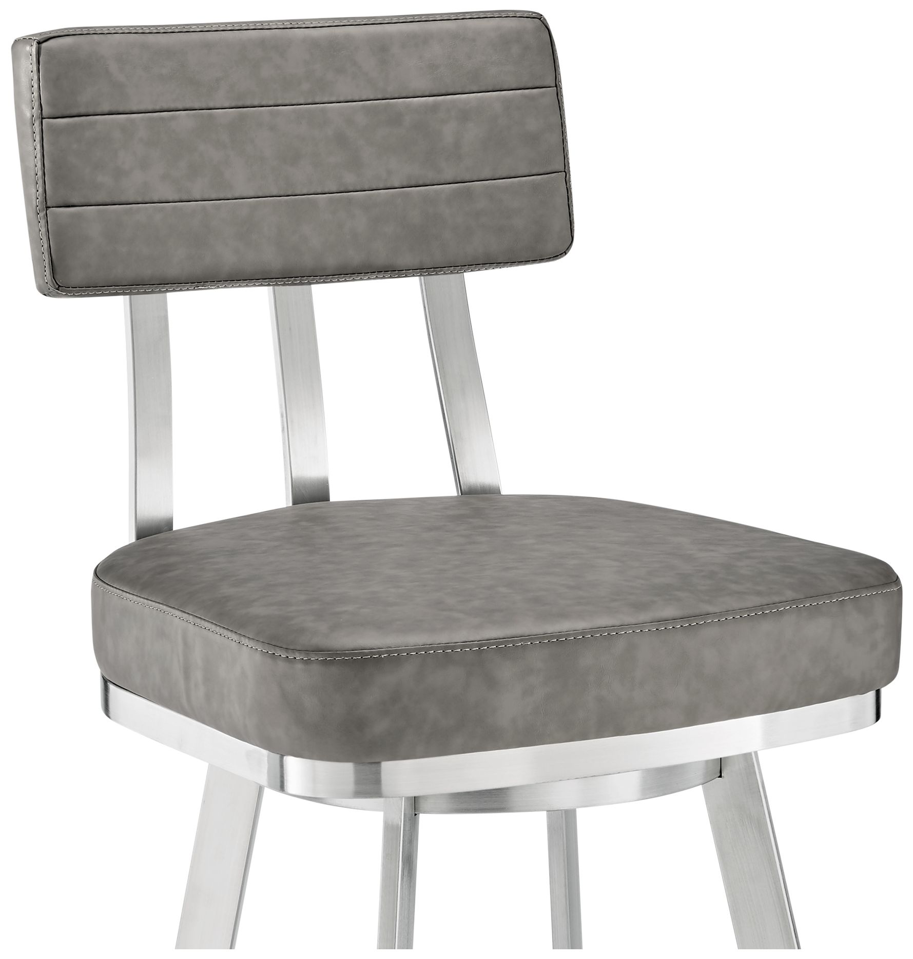 Image 7 Jinab 30 in. Swivel Barstool in Brushed Stainless Steel, Grey Faux Leather more views