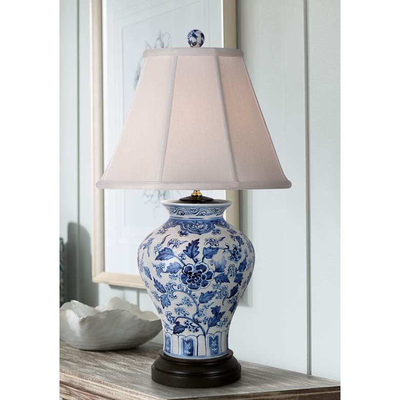 Image 1 Jinan Flower 26 inch Traditional Blue and White Porcelain Table Lamp