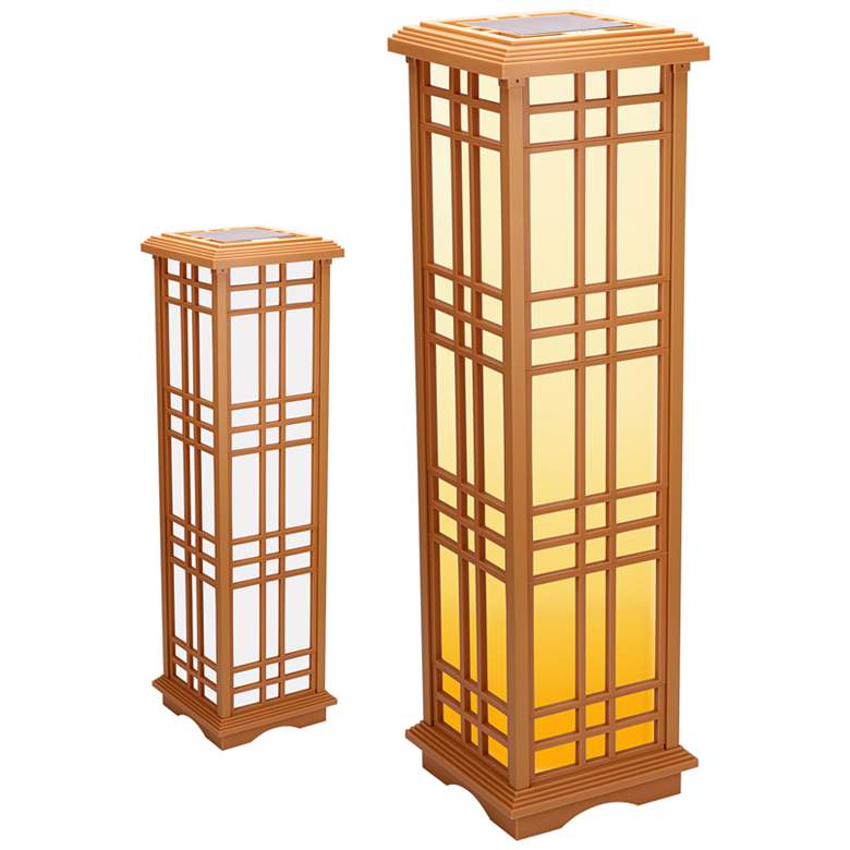 Image 2 Jira 33 1/2 inch High Beige LED Solar Zen Lantern Light