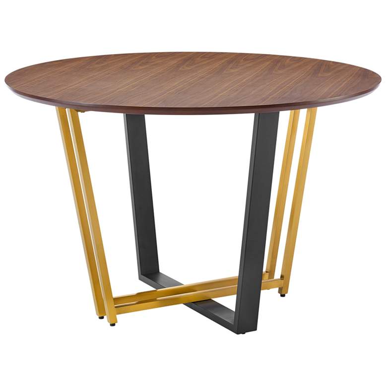 Image 1 Joana 48 in. Round Dining Table in Gold Steel, Black Iron, Walnut Tabletop