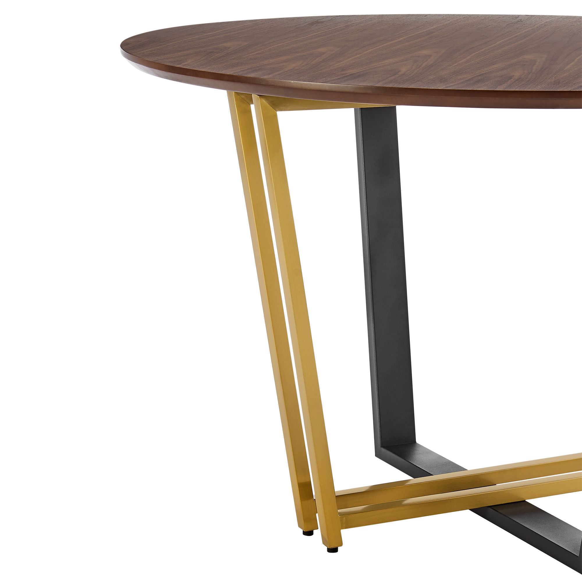 Image 5 Joana 48 in. Round Dining Table in Gold Steel, Black Iron, Walnut Tabletop more views