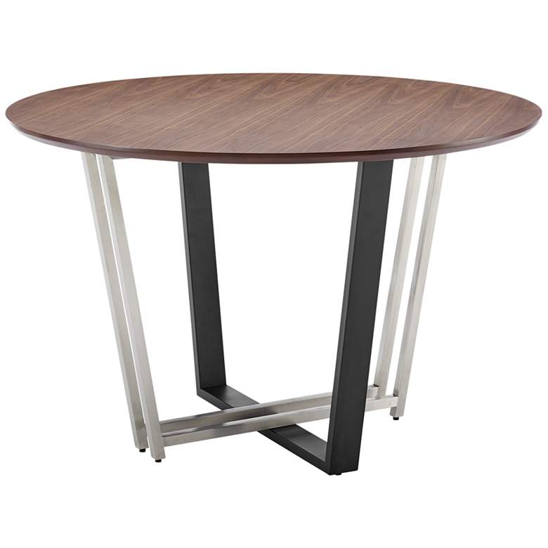 Image 1 Joana 48 in. Round Dining Table in Stainless Steel, Iron, Walnut Tabletop
