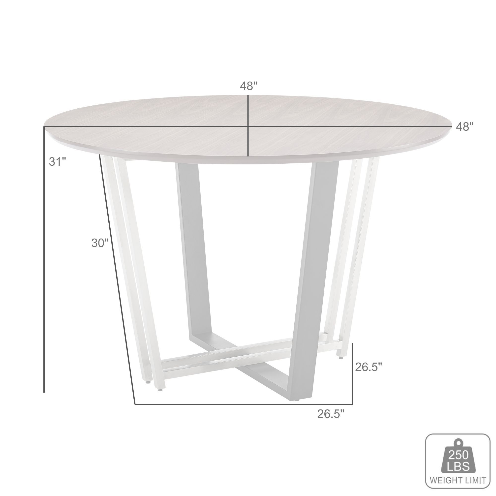 Joana 48 in. Round Dining Table in Stainless Steel, Iron, Walnut Tabletop
