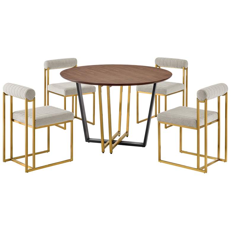 Image 1 Joana Anastasia 5 Pc Walnut Dining Table Set in Steel, and Taupe Fabric