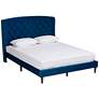 Joanna Navy Blue Velvet Fabric Tufted Queen Platform Bed