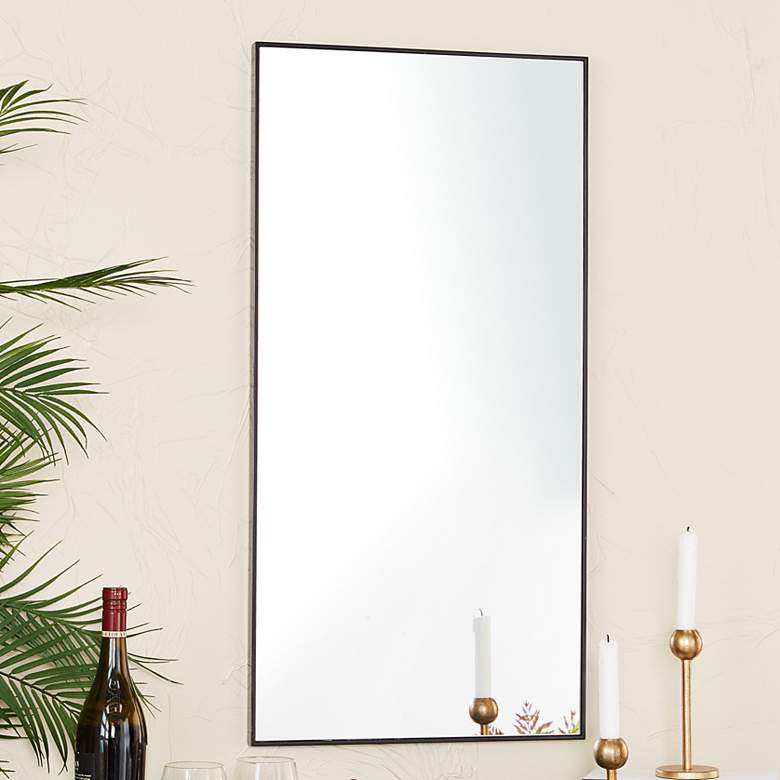 Image 1 Jocson Shiny Black Wood 18 inch x 36 inch Rectangular Wall Mirror