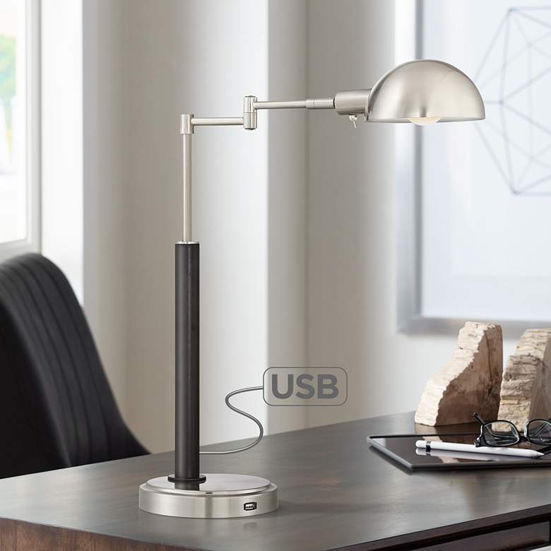 Image 1 Joel Nickel and Black Swing Arm LED Desk Lamp with USB Port