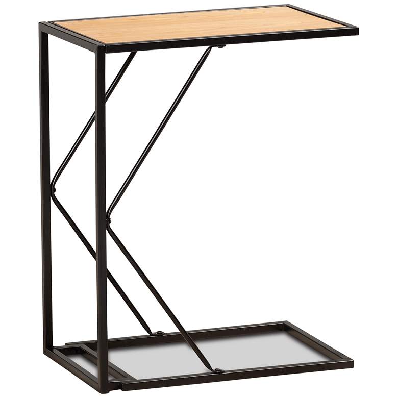 Image 1 Johan 20"W Black and Walnut Brown Metal C-Shape End Table
