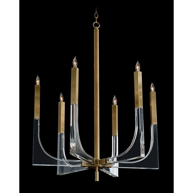 Image 1 John Richard Acrylic and Brass 30 inch Wide 6-Light Chandelier