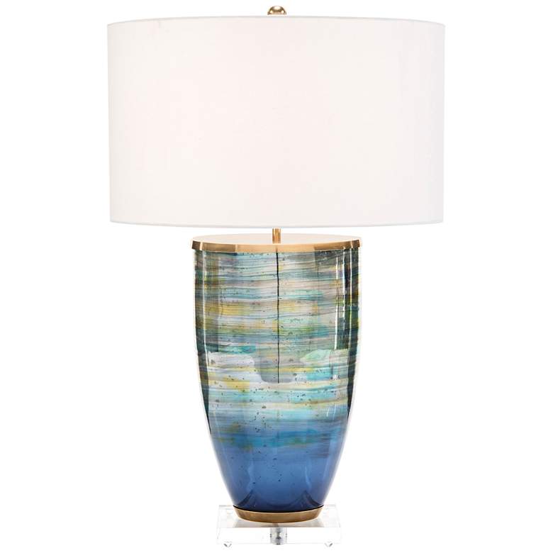 Image 1 John Richard Blue and Gold Striated Glass Table Lamp