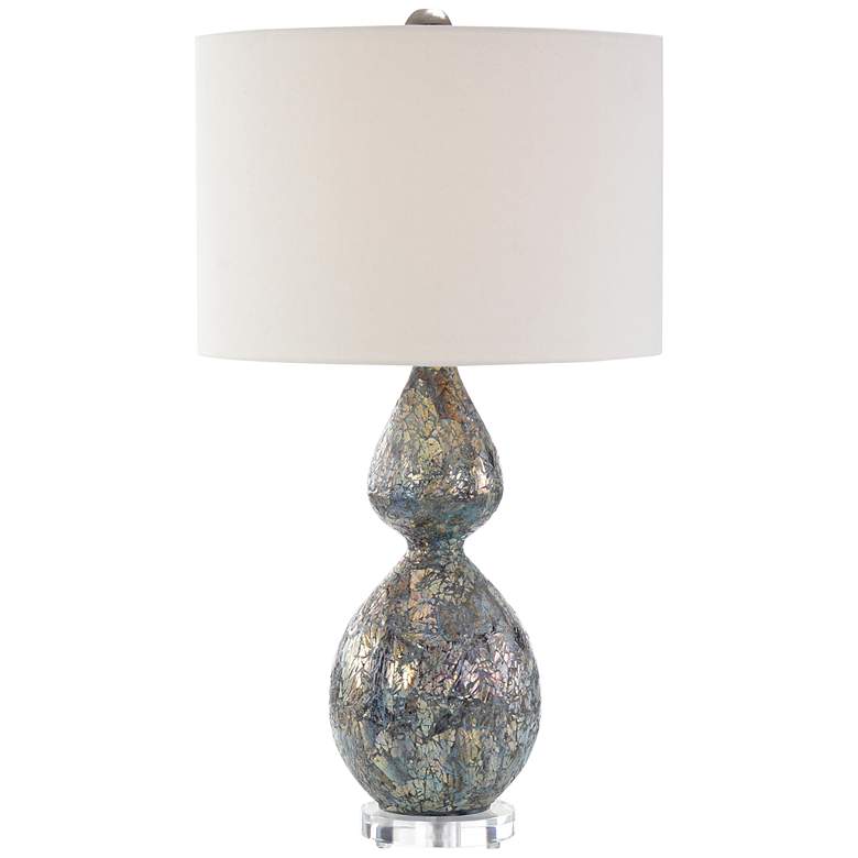 Image 1 John Richard Blue and Silver Mosaic Glass Gourd Table Lamp