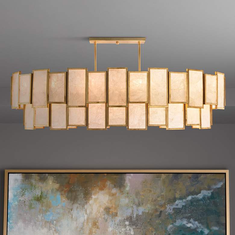 Image 1 John Richard Calcite Panel 60"W Gold Island Pendant Light