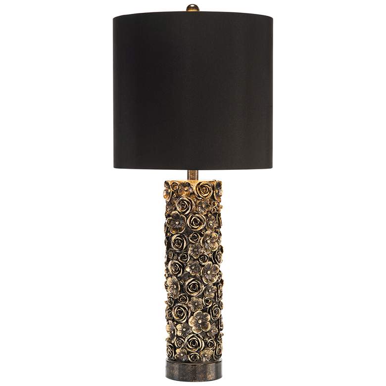 Image 1 John Richard Distressed Gold and Black Blooms Table Lamp