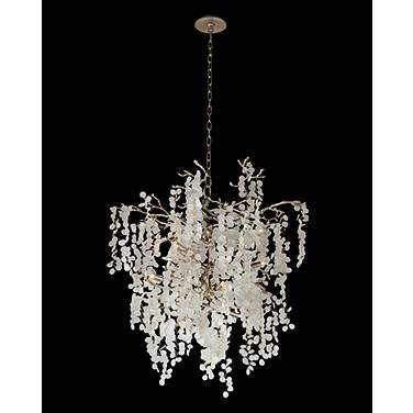 John Richard Shiro Noda 35" Antique Brass Glass 11-Light Chandelier