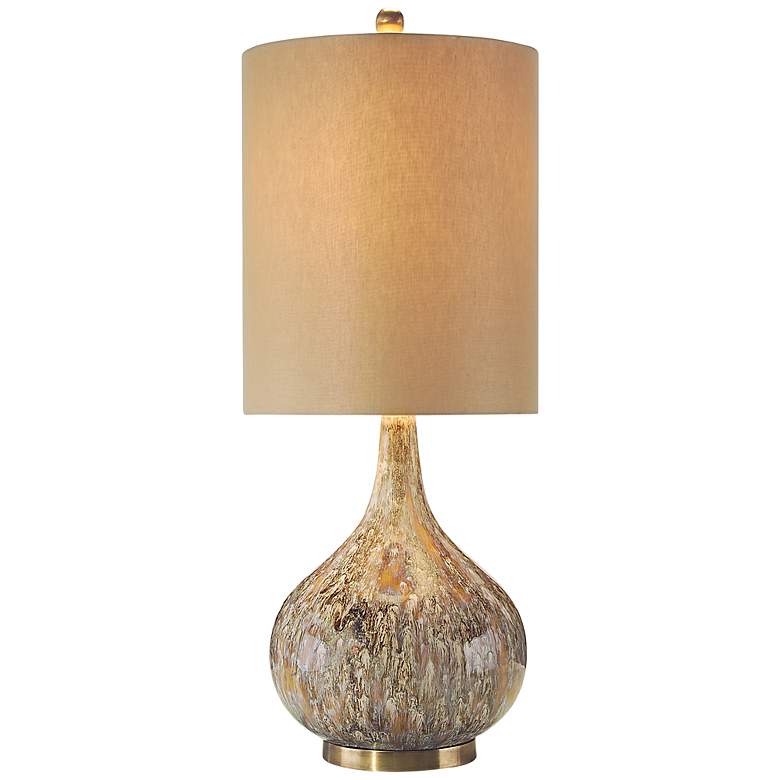 Image 1 John Richard Squattle Drip Glaze and Brass Table Lamp