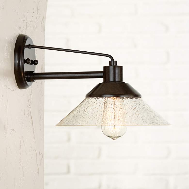 Image 1 John Timberland® 9" High Seedy Glass Outdoor Wall Light