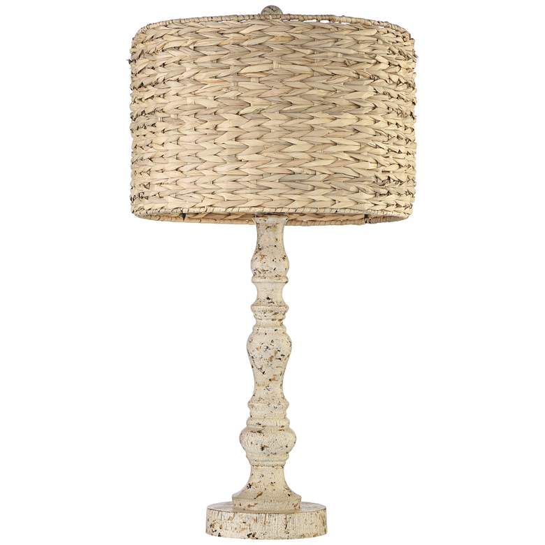 Image 7 John Timberland Antique Rattan Shade Distressed Candlestick Table Lamp more views