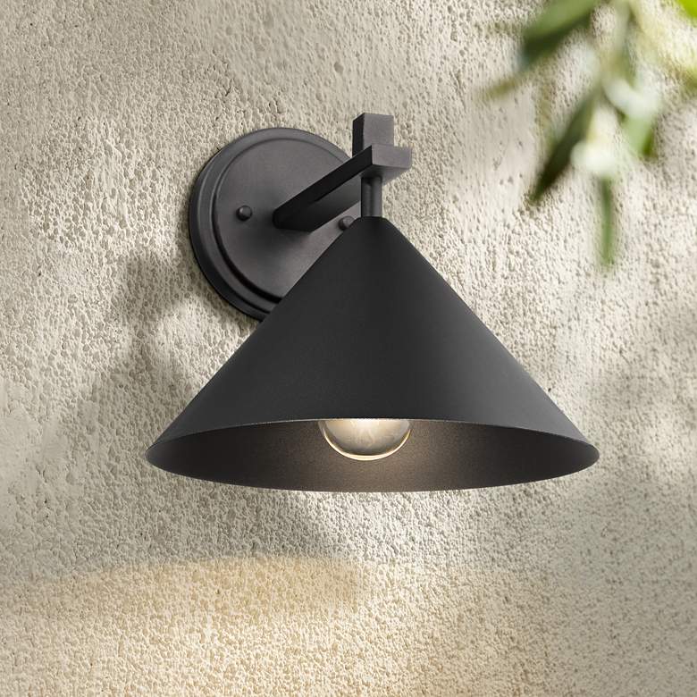 Image 2 John Timberland Apex 9 3/4" High Textured Black Outdoor Wall Light