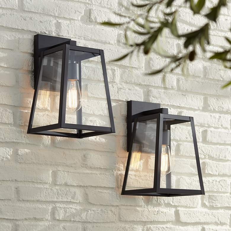 Image 1 John Timberland Arrington 13" High Mystic Black Wall Lights Set of 2
