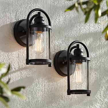 John Timberland Avani 10 1/4" High Black Outdoor Wall Light Set of 2