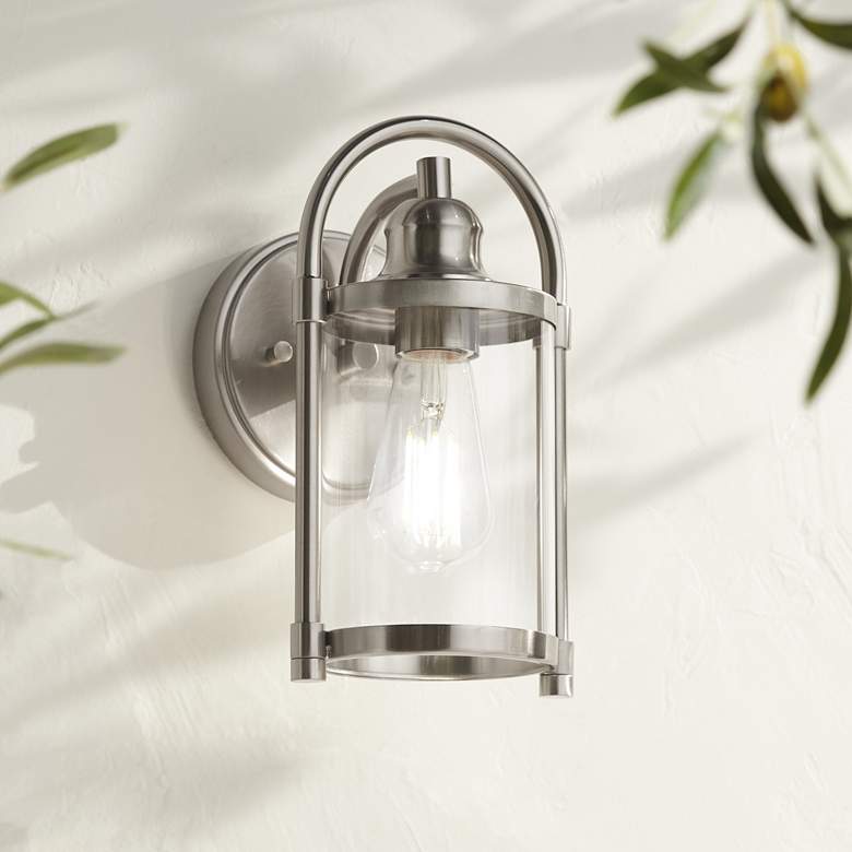 Image 1 John Timberland Avani 10 1/4" Brushed Nickel Outdoor Wall Light