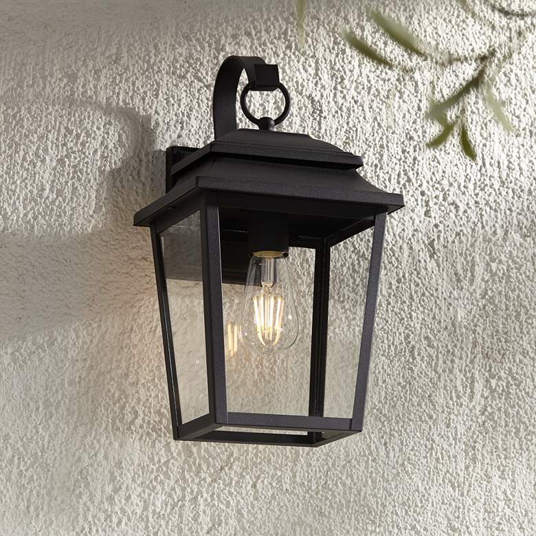Image 1 John Timberland Bellis Verde 15 1/4" Textured Black Outdoor Wall Light