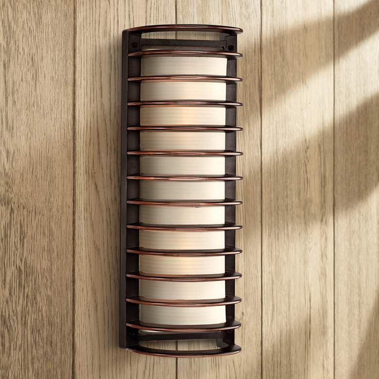 Image 1 John Timberland Bronze Grid 16 3/4 inch High Outdoor Wall Light