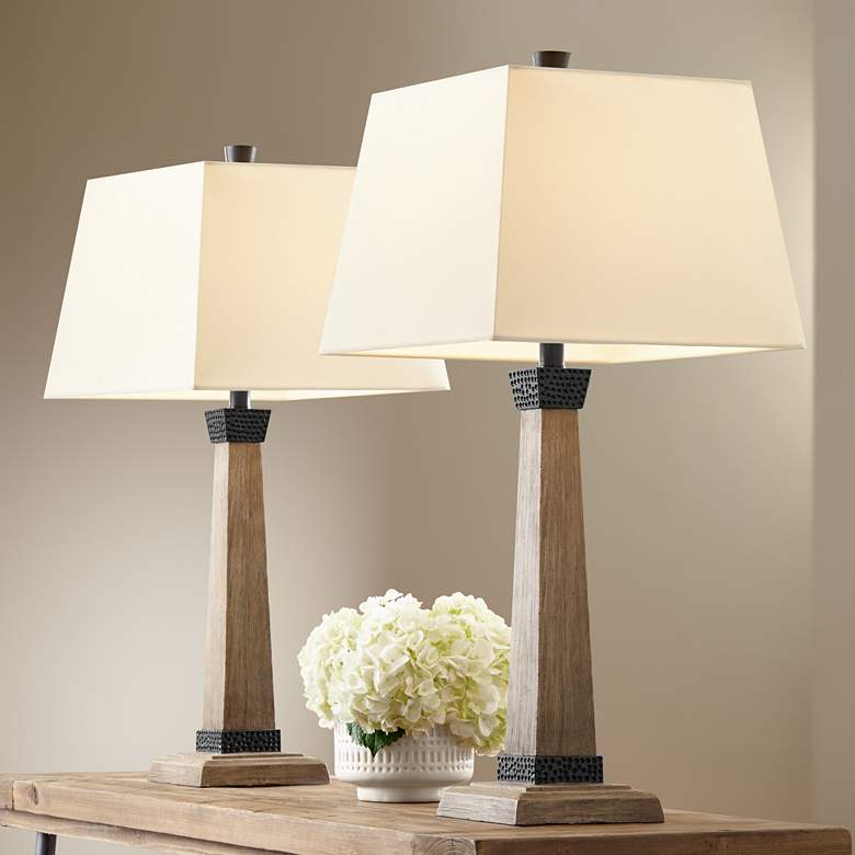 Image 1 John Timberland Buchan 29 1/2" Wood Pedestal Table Lamps Set of 2