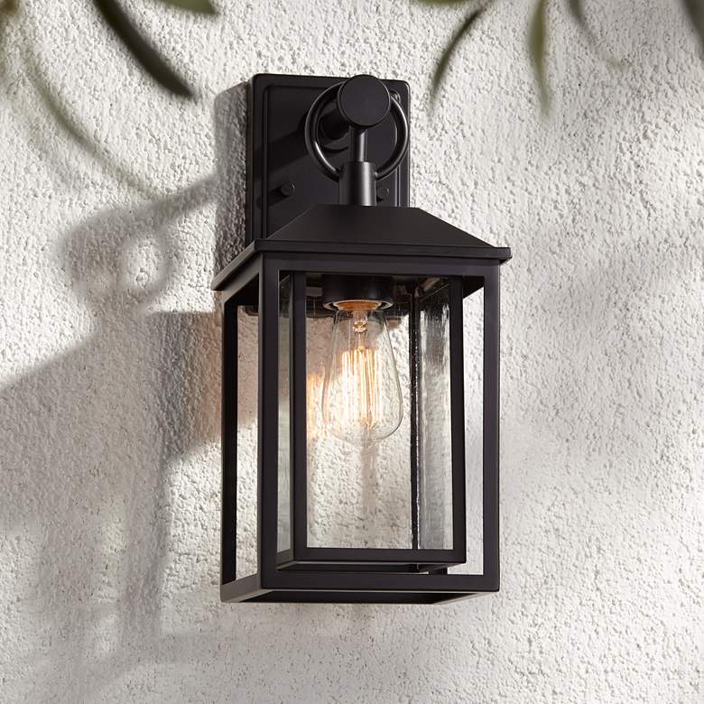 Image 1 John Timberland Califa 15 1/4" Black Textured Glass Outdoor Wall Light