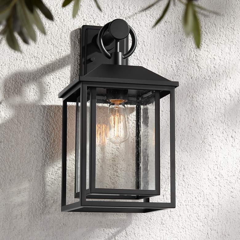 Image 1 John Timberland Califa 18" High Black Seedy Glass Outdoor Wall Light