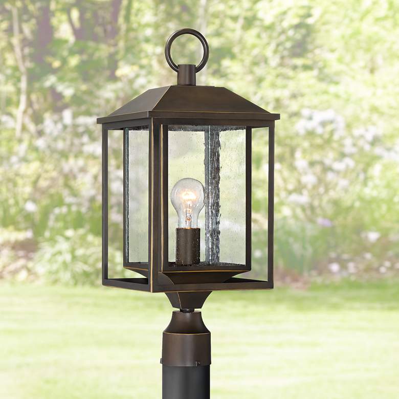 Image 1 John Timberland Califa 21 1/2" High Bronze Textured Glass Post Light