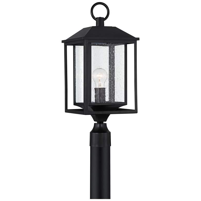 Image 2 John Timberland Califa 21 3/4" Black and Seeded Glass Post Light
